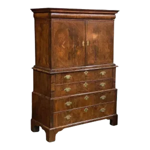 George I Cabinet on Chest of Figured Walnut From the 18th Century