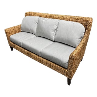 Baker Milling Road Woven Seagrass Sofa With Neutral Cushions For Sale