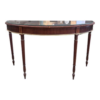 Late 20th Century Stickley John Widdicomb Mahogany Demi-Lune Console Table With Glass Top For Sale