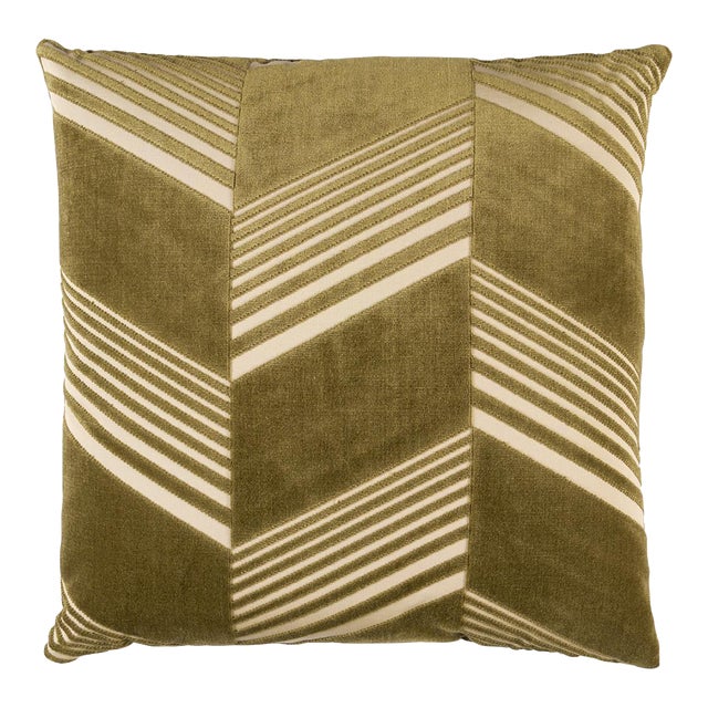 Schumacher x Victor Glemaud Jessie Cut Velvet 22" Pillow In Olive For Sale