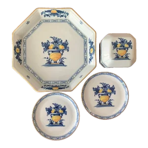 1990s Portuguese Porcelain Accessories for Desk or Dresser - 4 Piece Set