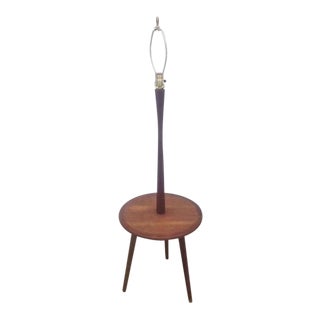 Mid-Century Walnut Floor Lamp With Table For Sale