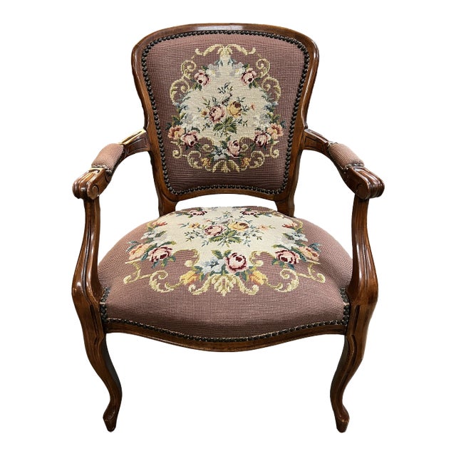 Antique French Style Needlepoint Arm Chair Chairish