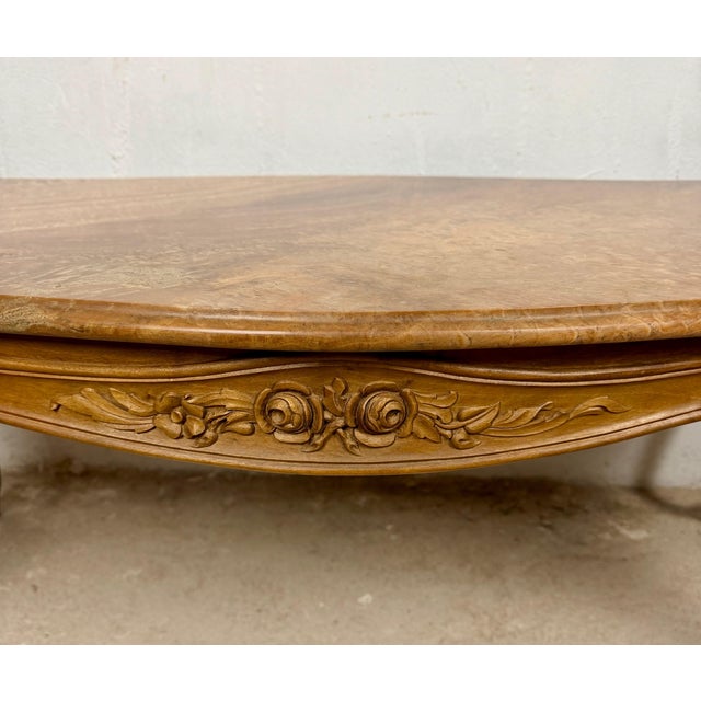 Wood French Louis XV Style Coffee Table with Marble Top, Mid-20th Century For Sale - Image 7 of 13