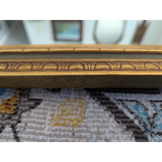 Mid-Century Modern Early 1970s Gold and Green Toned Wood Framed Wall Mirror For Sale - Image 10 of 10