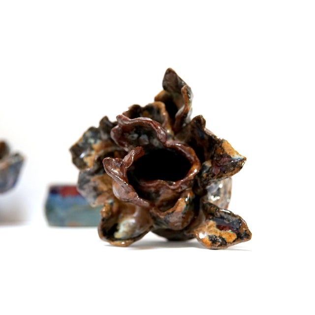 Modernist Ceramic Abstract Studio Pottery Set in Earth and Blue Hues - Set of 3 For Sale - Image 12 of 13