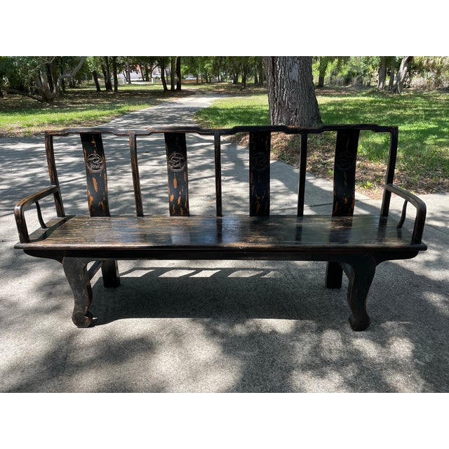 1900 - 1909 1900s Chinese Antique Elm Wood Bench For Sale - Image 5 of 8