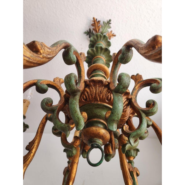 Antique Louis XV Rococo Baroque Florentine Chandelier with Eight Arms Gilded with Gold Leaf, Italy, 1920s For Sale - Image 9 of 18