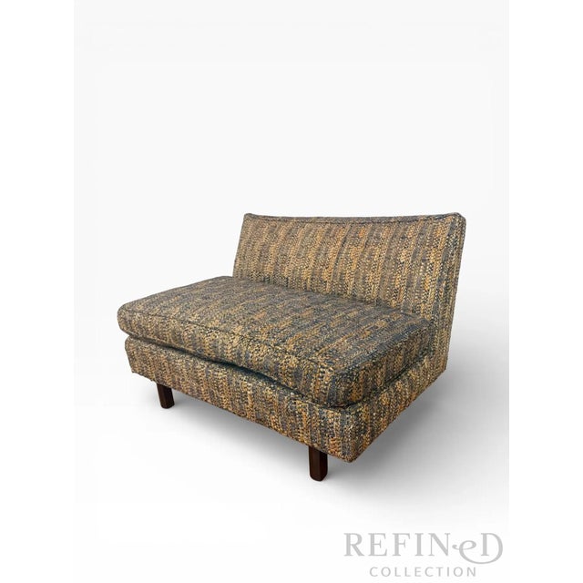 1960s Edward Wormley for Dunbar Mid-Century Modern Walnut Settee With Original Jack Lenor Larsen Upholstery, Circa 1950s–1960s For Sale - Image 5 of 13