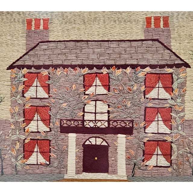 Needlework Estate: Victorian Woolwork of a Country House Object: Large British Woolwork Picture (Needlepoint/Embroidery)...