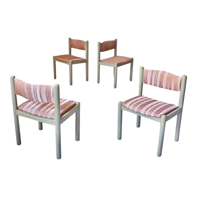 1960s Vintage Set of 4 Vice Magistretti Chairs in Silk and Glazed Oak For Sale
