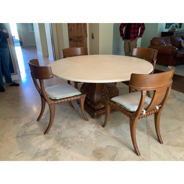 Modern Modern Dining Set Wit Travertine Top & 4 Klismos Chairs For Sale - Image 3 of 7