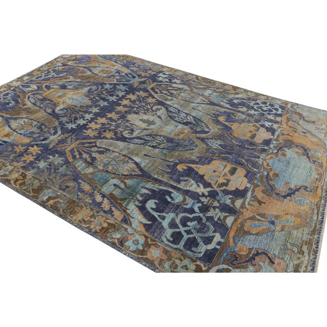 2010s Rug & Kilim’s Oushak-Style Rug in Indigo, Brown and Brown Floral Patterns For Sale - Image 5 of 7