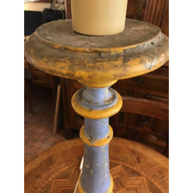 Italian Neoclassical Blue and Yellow Candlestick Table Lamp, 1810 For Sale - Image 5 of 12