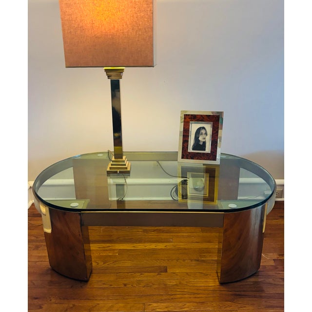 Art Deco 1980s Monumental ‘Banker’ Coffee Table in Polished Brass and Glass Attributed to Karl Springer For Sale - Image 3 of 10