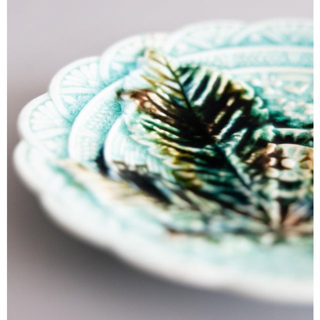 19th Century Swedish Rörstrand Majolica Turquoise Chestnut Leaf Plate For Sale In Houston - Image 6 of 8