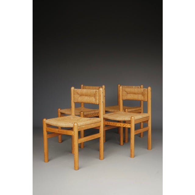 Pine and Seagrass Dining Chairs in the style of Charlotte Perriand, 1960s, Set of 4 For Sale - Image 4 of 11
