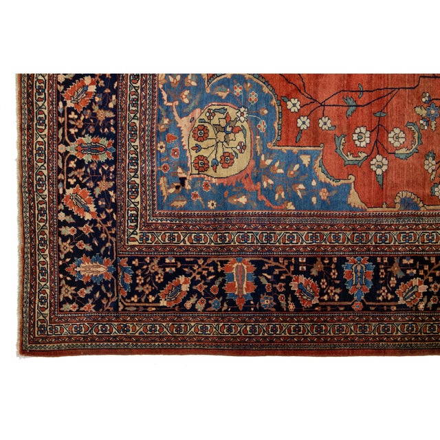 1880s Antique Persian Farahan Wool Rug Handmade in Rust With Medallion Design For Sale - Image 11 of 11
