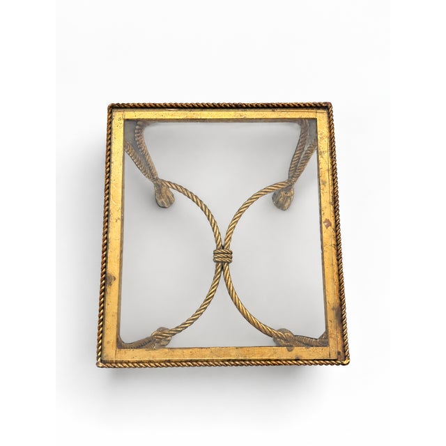 Vintage Hollywood Regency Gilt Rope & Tassel Glass Drinks Table For Sale In Boston - Image 6 of 10