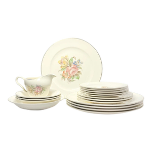 1940s Edwin Knowles 18-Piece Ceramic Dinnerware Set, Floral Motif