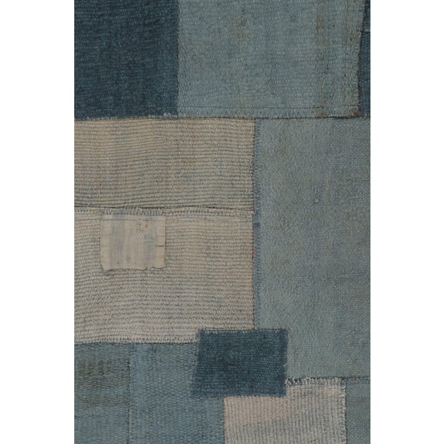 1950s Vintage Turkish Patchwork Runner With Geometric Design in Blue Hues - Rug & Kilim For Sale - Image 5 of 9