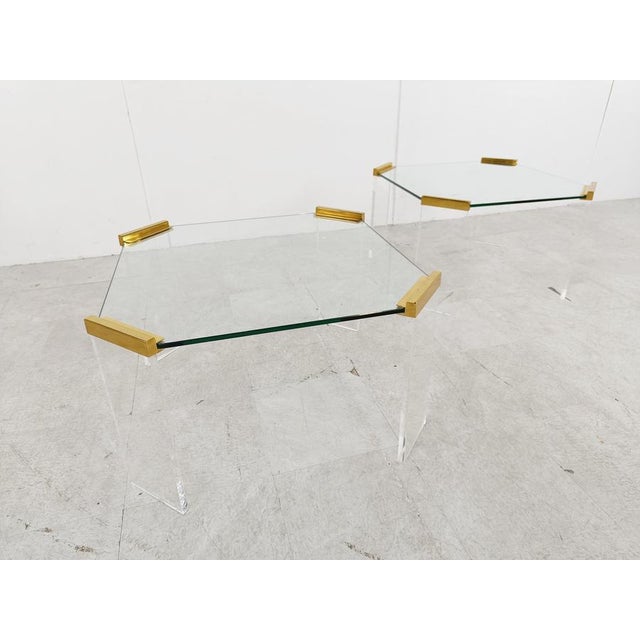 Acrylic Glass and Brass Coffee Tables, 1970s, Set of 2 For Sale - Image 12 of 13