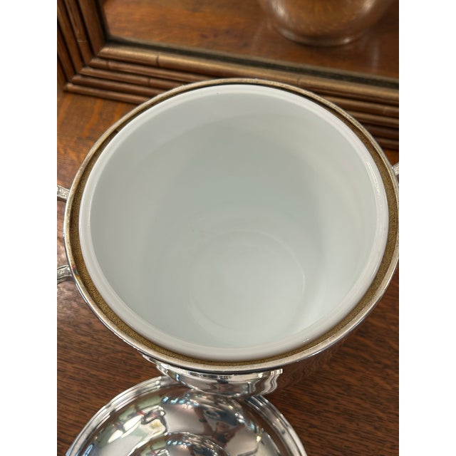 Silver Vintage 1970’s Sheridan Taunton Attributed Silverplate Ice Bucket With Milk Glass Liner For Sale - Image 8 of 12