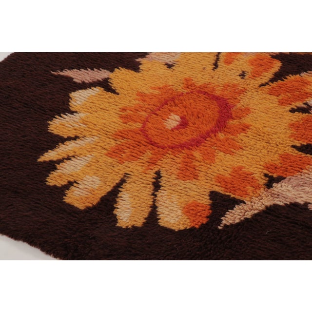 Rug & Kilim Vintage Turkish Square Rug With Saffron and Brown Floral Elegance - Rug & Kilim For Sale - Image 4 of 8