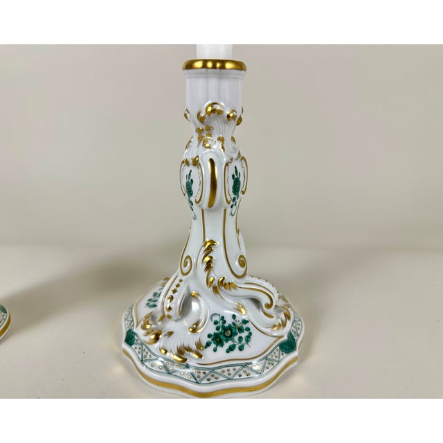 1950s Vintage Porcelain Set Gilded Vase and Candlestick from Meissen, Germany, 1950, Set of 2 For Sale - Image 5 of 9