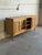 Vintage Danish Oak Sideboard Cabinet in Style of Henning, Brutalist Leaded Glass Credenza For Sale - Image 9 of 10