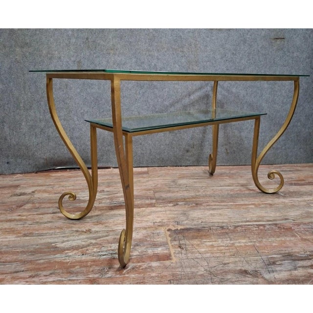 Brass and Engraved Glass Coffee Table in the style of Mjansen, 1970s For Sale - Image 6 of 8