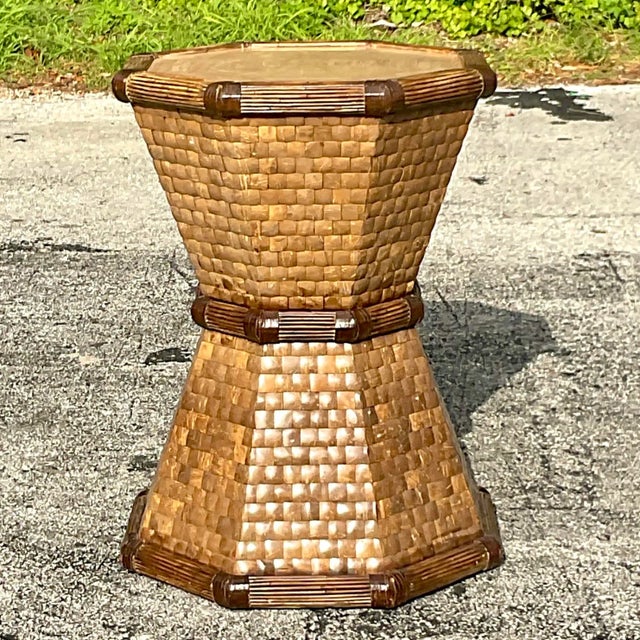 Boho Chic Boho Style Tessellated Coconut Shell Table Pedestal For Sale - Image 3 of 6