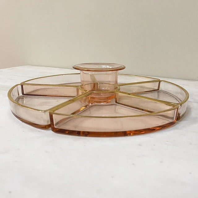 Glass Art Deco Period Cut Glass Gilded Crudite Serving Set For Sale - Image 7 of 13