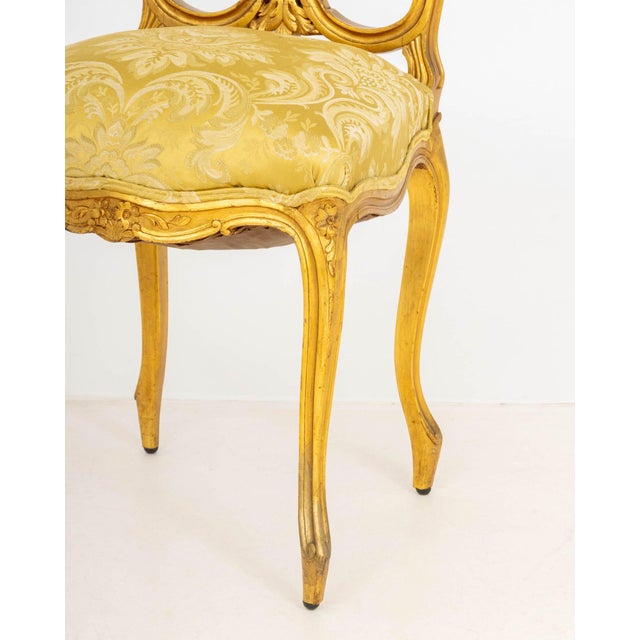 Early 20th Century Rococo Revival Yellow Damask Giltwood Side Chair For Sale - Image 5 of 7