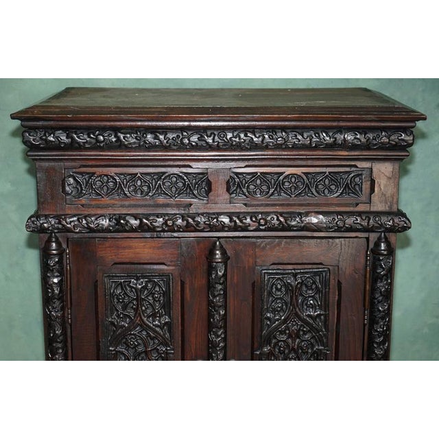 19th Century French Gothic Revival Carved Oak Cabinet For Sale - Image 6 of 18