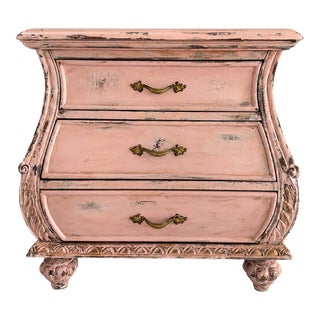 Hand-Painted French Provincial Style Blush Pink Distressed Chest / Nightstand – 3 Drawers Category: For Sale
