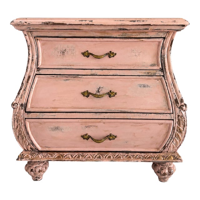 Hand-Painted French Provincial Style Blush Pink Distressed Chest / Nightstand – 3 Drawers Category: For Sale