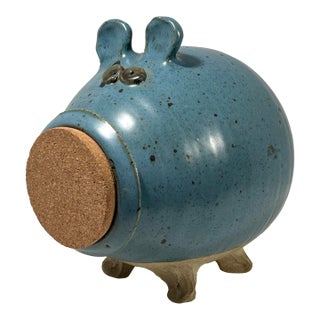 Vintage Smith Studio Art Pottery Blue Ceramic Piggy Bank For Sale