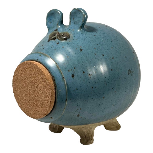Vintage Smith Studio Art Pottery Blue Ceramic Piggy Bank For Sale