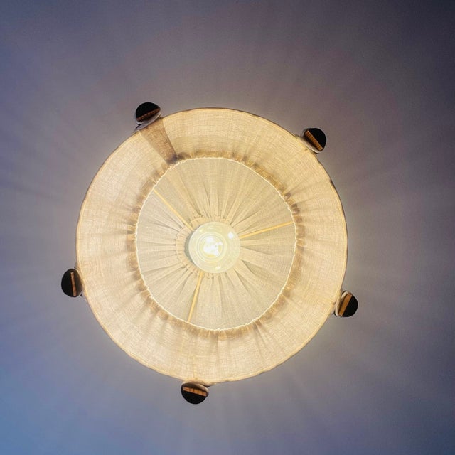 Scandinavian Wood and Linen Lampshade Hanging Lamp, 1960s For Sale - Image 6 of 11