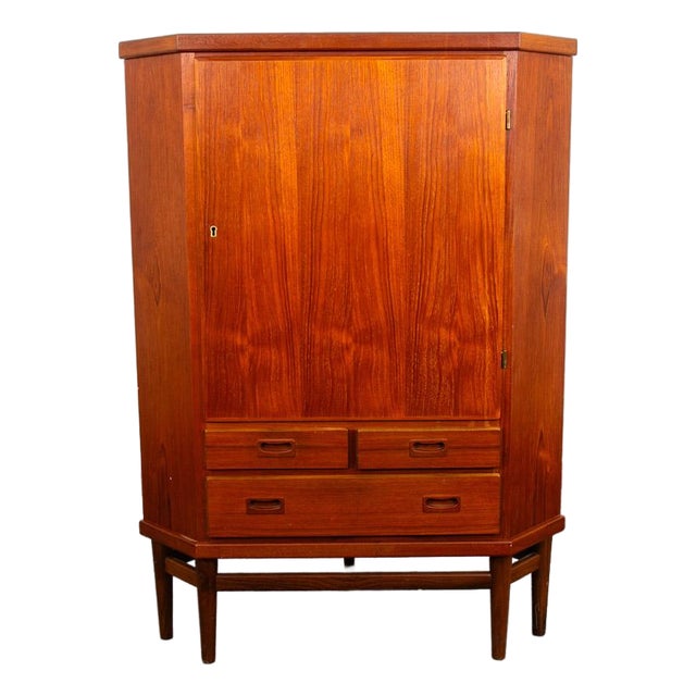 Mid Century Danish Modern Corner Cabinet Unit Teak MCM Denmark Large 3 Drawers For Sale
