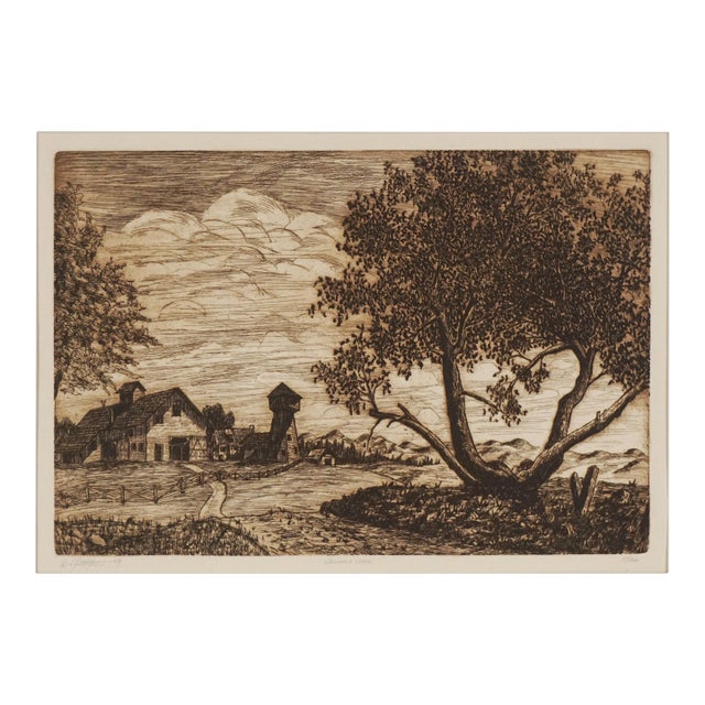 Vintage California Wine Country Etching - "Sonoma Oak" by Louis Bobbitt For Sale