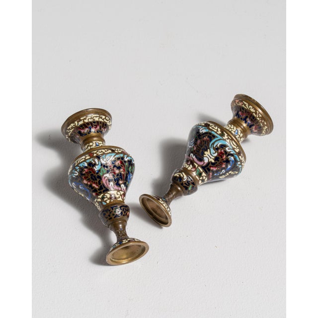 Pair of 20th Century Blue Chinese Cloisonné Vases For Sale - Image 13 of 15