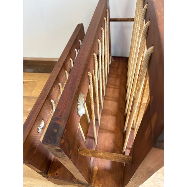 Vintage Danish Modern Style Wood Magazine Rack With Rope Lacing For Sale - Image 10 of 11