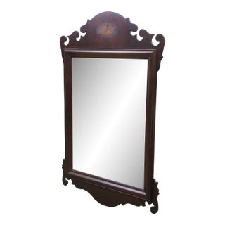 Vintage Federal Chippendale Mahogany Inlaid Beveled Glass Mirror 37" For Sale