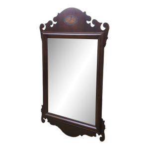 Vintage Federal Chippendale Mahogany Inlaid Beveled Glass Mirror 37"