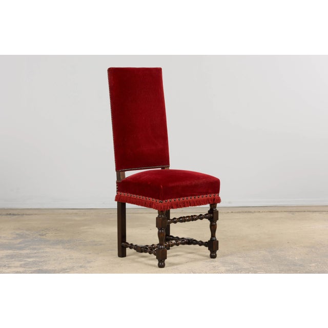 Antique French Louis XIII Style Maple Dining Chairs in Red Velvet - Set of 10 For Sale - Image 9 of 18