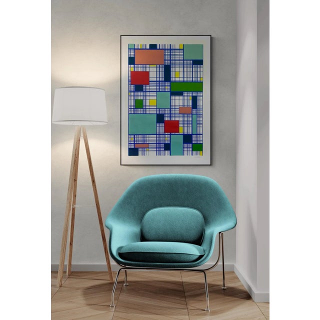 Blue Grid Painting on Paper For Sale - Image 4 of 6