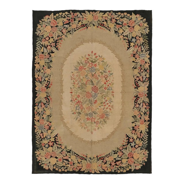Antique Hooked Floral Wreath Medallion Wool Rug by Rug & Kilim, Usa, 1920–1929 For Sale