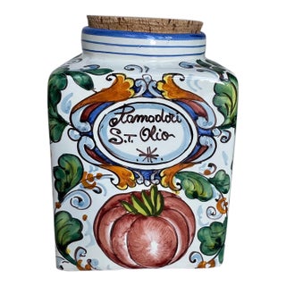 Italian Hand Painted Ceramic Canister For Sale